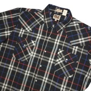 Ely Cattleman Shirt Mens XLT Black Plaid Western Pearl Snap Short Sleeve Cowboy